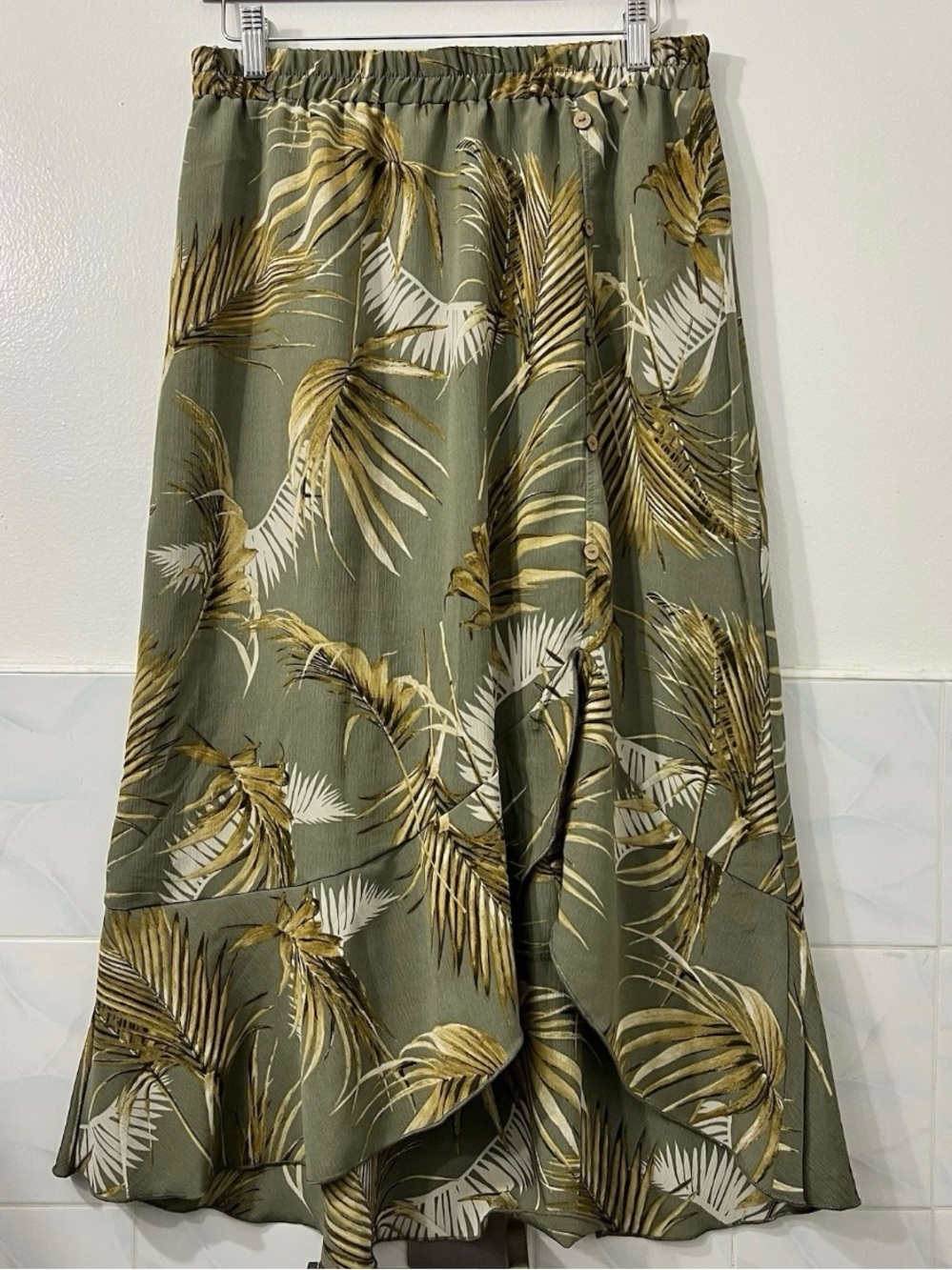 Modern Attractions Women’s L Green Midi Skirt Side Slit Boho Nature Tropical